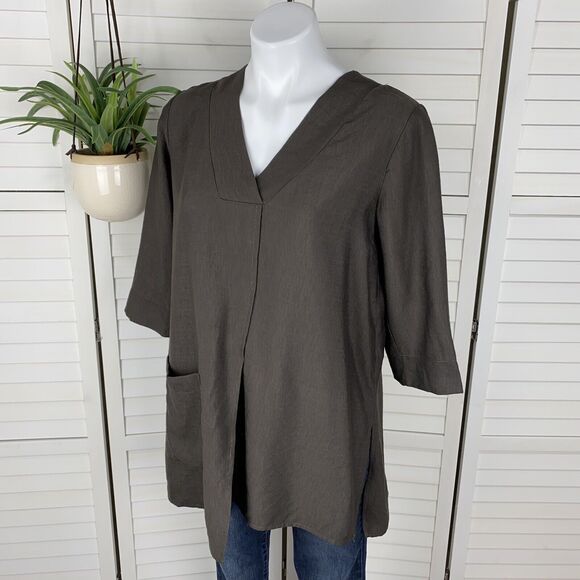 Niche Nilgun Derman‎ Rayon Reef Tunic Top Brown Lagenlook Asymmetric Hem Size XS - Picture 1 of 7